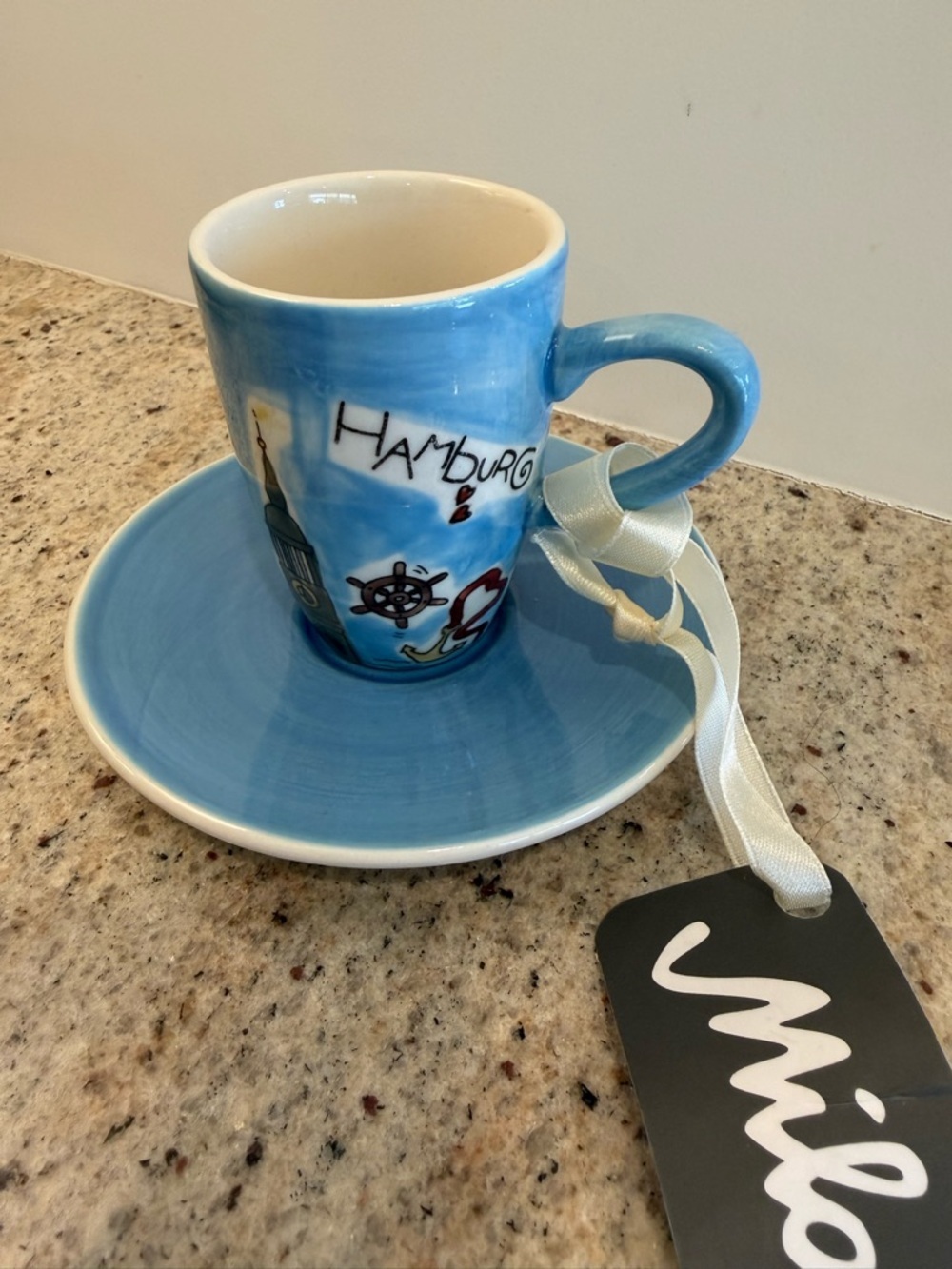 Hamburg Blue Ceramic Espresso Cup & Saucer by Mila